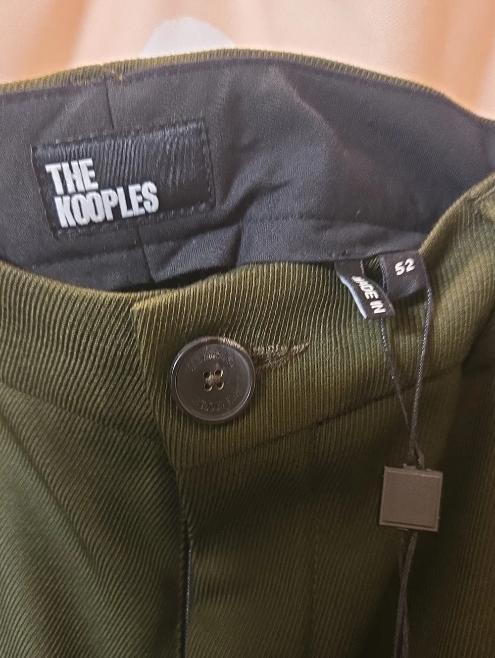 Kooples Wool Blend Trouser w/ Velvet Trim 38 Waist (Sz 52 Fr) Olive & Black